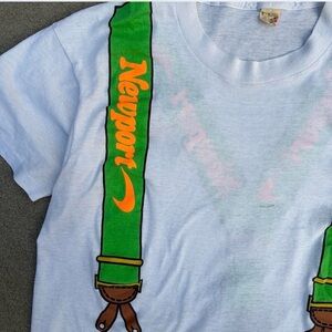 Vintage 1990 Newport Cigarettes Suspenders Single Stitch White Shirt